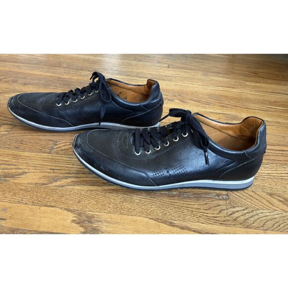 Magnanni Black Leather Sneakers Shoes   Mens Size 13